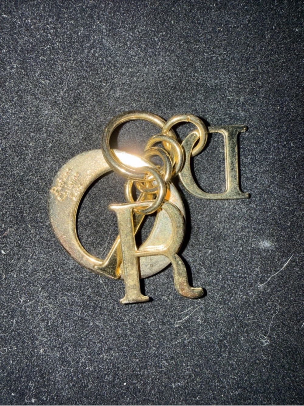 Authentic Christian DIOR Letter Keychain Purse Bag Charm Gold Tone Designer
